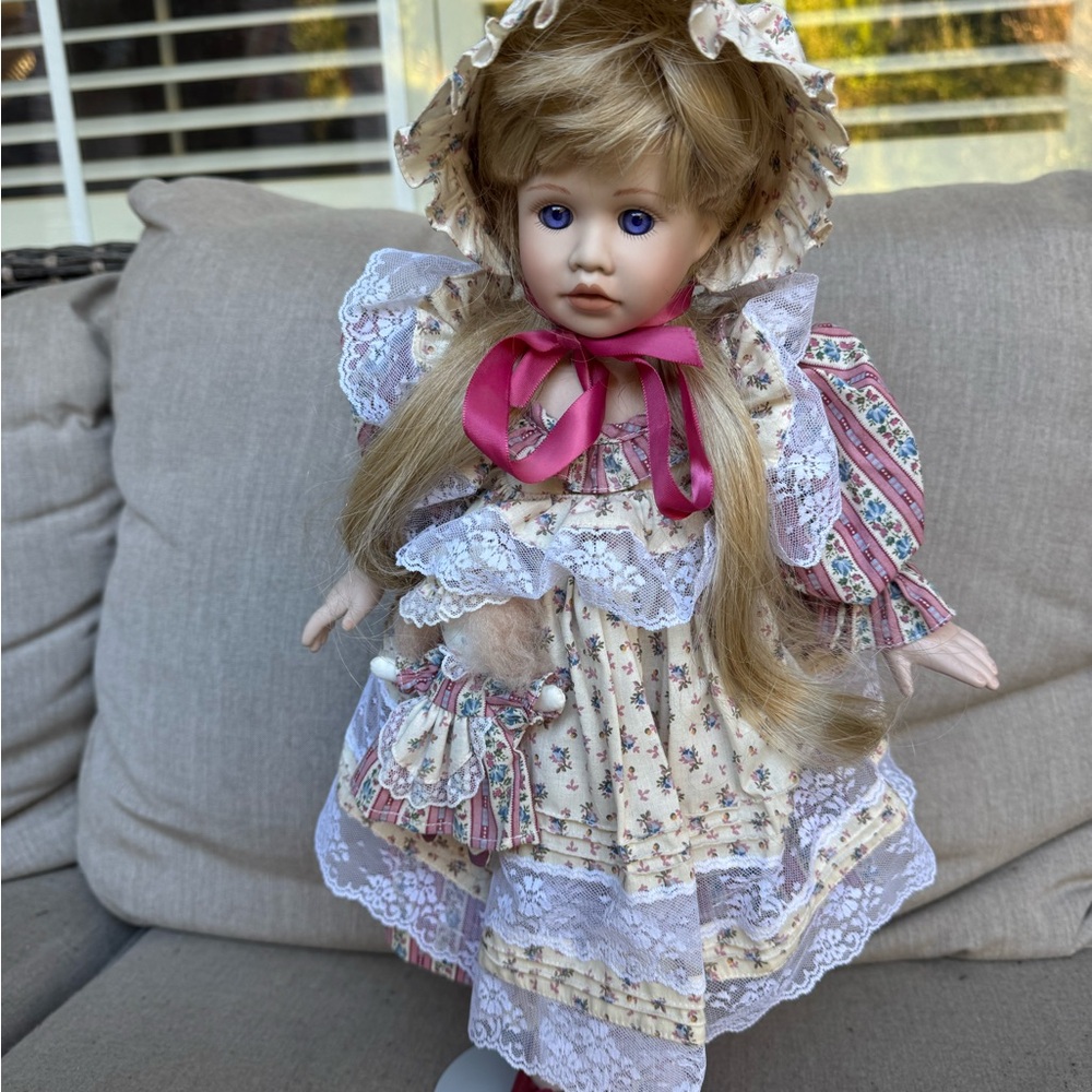 Limited Edition, Porcelain Doll, Pauline with her doll attached